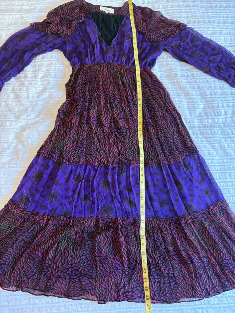 Purple Printed V-Neck Tiered Midi Dress - Picture 7 of 10